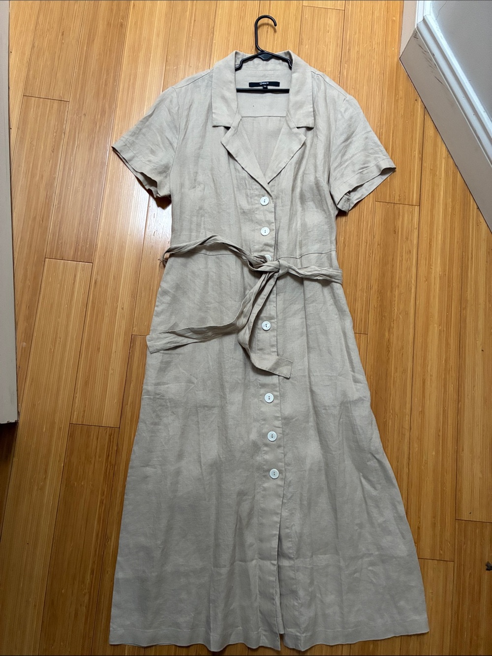 Quince Tan Short-Sleeve Button-Front Midi Dress
